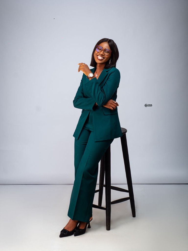 Teal suit full-length portrait